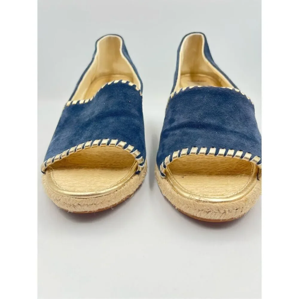 Jack Rogers Preppy Palmer Wedges Espadrille Suede Midnight Blue Gold size US 10